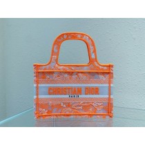 Dior Mini Book Tote 23CM Fluorescent Orange Embroidered