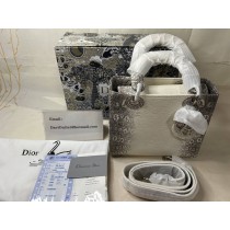 Dior Mini Lady Dior Bag 17cm Lizard Leather White Gray