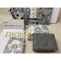 Dior Mini Lady Dior Gardenia Wallet Cannage Lambskin Grey