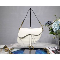 Dior Saddle Bag with Strap Grained Calfskin White
