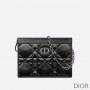 Dior Caro Zipped Pouch with Chain Cannage Calfskin with Diamond Motif Black - Dior Bag Outlet Official