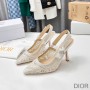 J'Adior Slingback Pumps Women D-Lace Macrame Motif Mesh White - Dior Bag Outlet Official