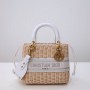 Dior basket bags Dior Medium Lady Bag Natural Wicker and White Dior Oblique Jacquard